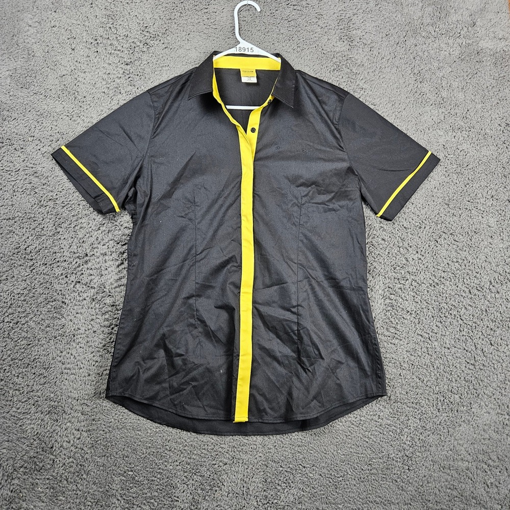 Spirit Uniform Shirt Black Yellow Trim Short Sleeve Button Up Ladies Large
